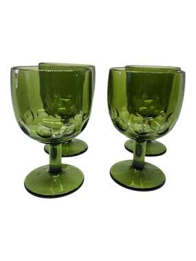 VTG 12 oz Bartlett Collins green Glass Beer Goblets Thumbprint Stemmed Set of 4